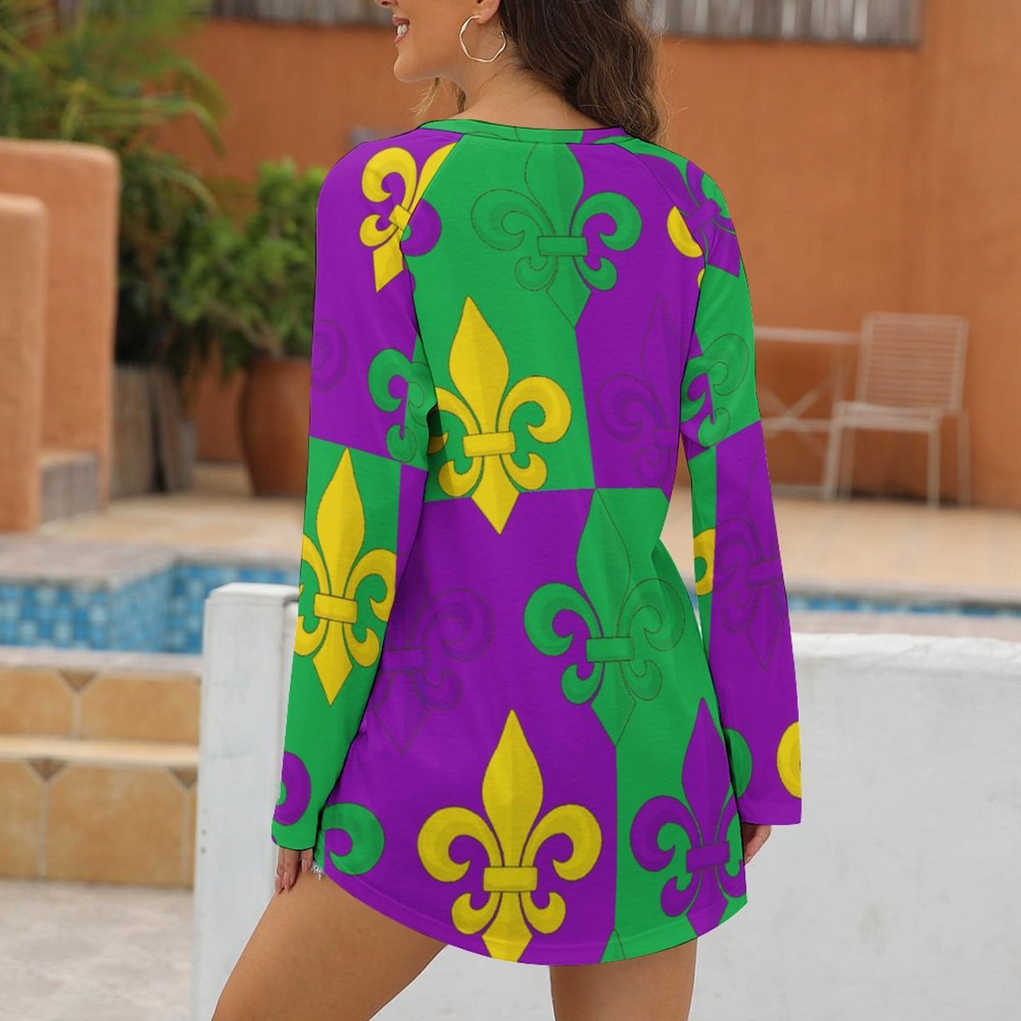 Personalized Mardi Gras Fleur De Lis Rompers Tunic Tops Shirts - Custom Photo Long sleeve Tshirt Gift For Family Matching