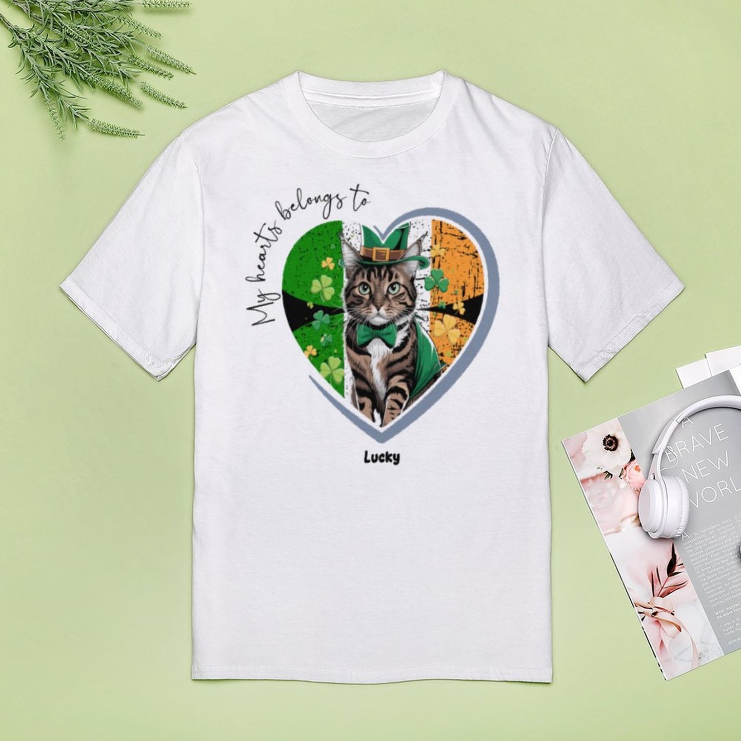 Personalized Photo Upload My Hearts Belongs to Dog Cat Lover Custom Friend Family Birthday Gift T-shirt