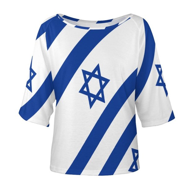 S-5XL Summer Israelian Flag Of Israel 3/4 Bell Sleeve T-Shirt Elbow Length Basic hippie Tunics Tops for Women-Charlylifestyle
