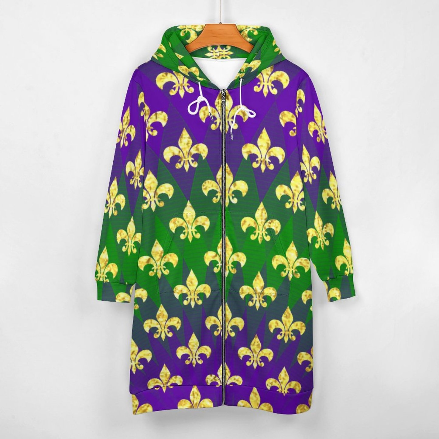 Funny Mardi Gras Pattern Zip Up Long Hoodie Jacket Coat Women Tunic Sweatshirt Loose Plus Size Open Front Cardigan Outfits