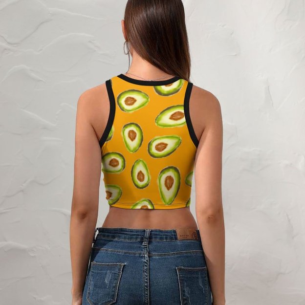 Women Summer Modern Hand Painted Avocados Watercolor Crew Neck Crop Tank Basic Sleeveless Graphic Tee Tops-Charlylifestyle