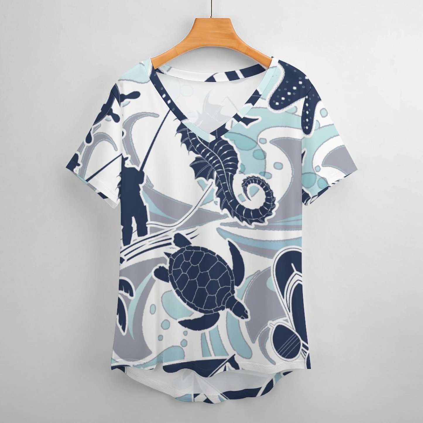 S-4XL Funny Vintage Nautical Beach Womens Summer Casual T Shirts Boho Full Print Short Sleeve Loose Hippie Tunic Tops-Charlylifestyle