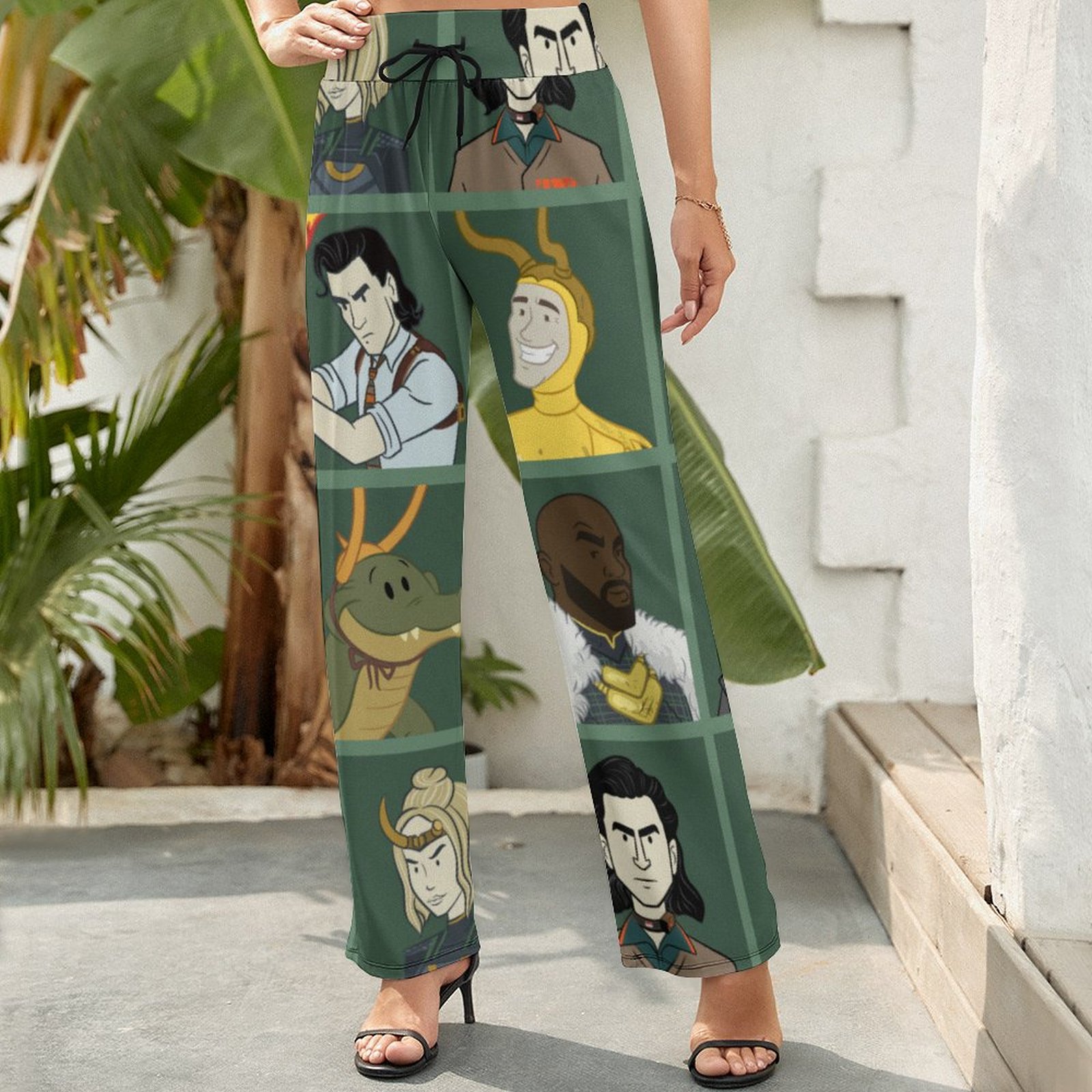 Summer Fall Funny Vintage Loki Variant Women's High Waist Wide Leg Long Palazzo Lounge Pants-Charlylifestyle