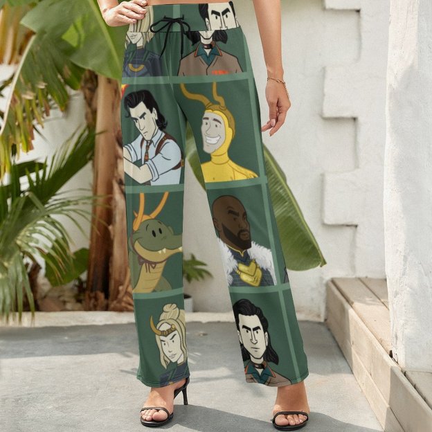 Summer Fall Funny Vintage Loki Variant Women's High Waist Wide Leg Long Palazzo Lounge Pants-Charlylifestyle