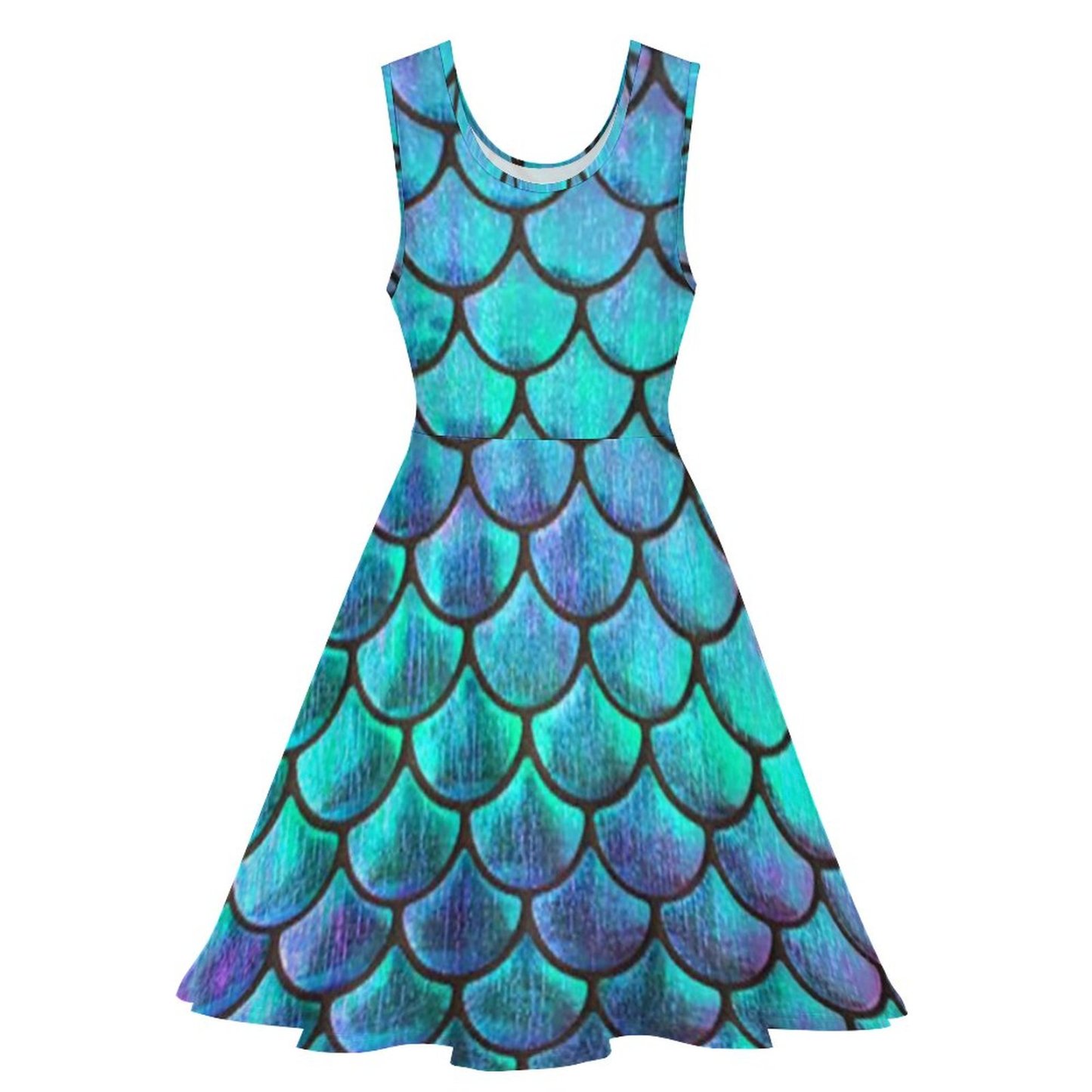 Personalized Mermaid Fish Scale Beach Boho Sleeveless Dresses -Custom Photo Tunic Flowy Tank Sundresses