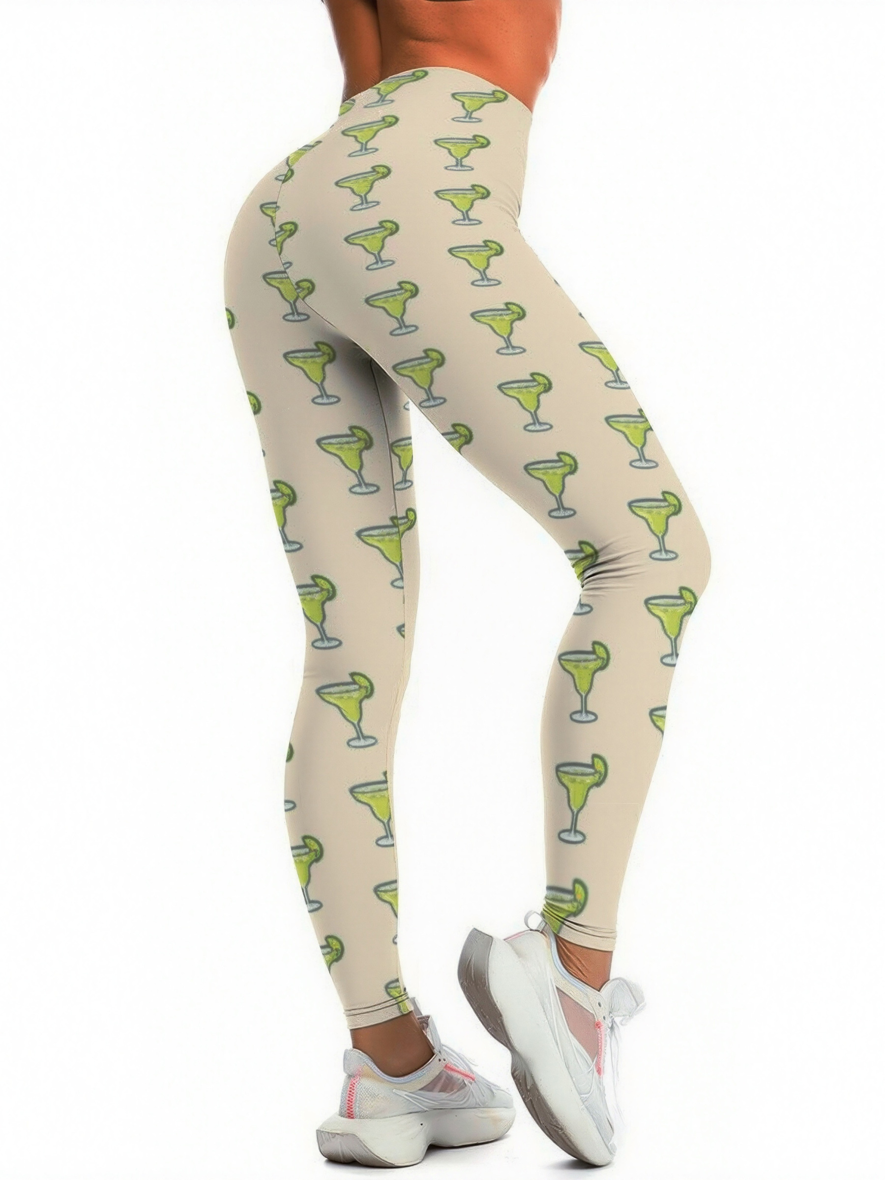 Margarita Cocktail Printed Womens High Waist Workout Leggings Wide Waistband Sports Thin Fit Gym Yoga Pants