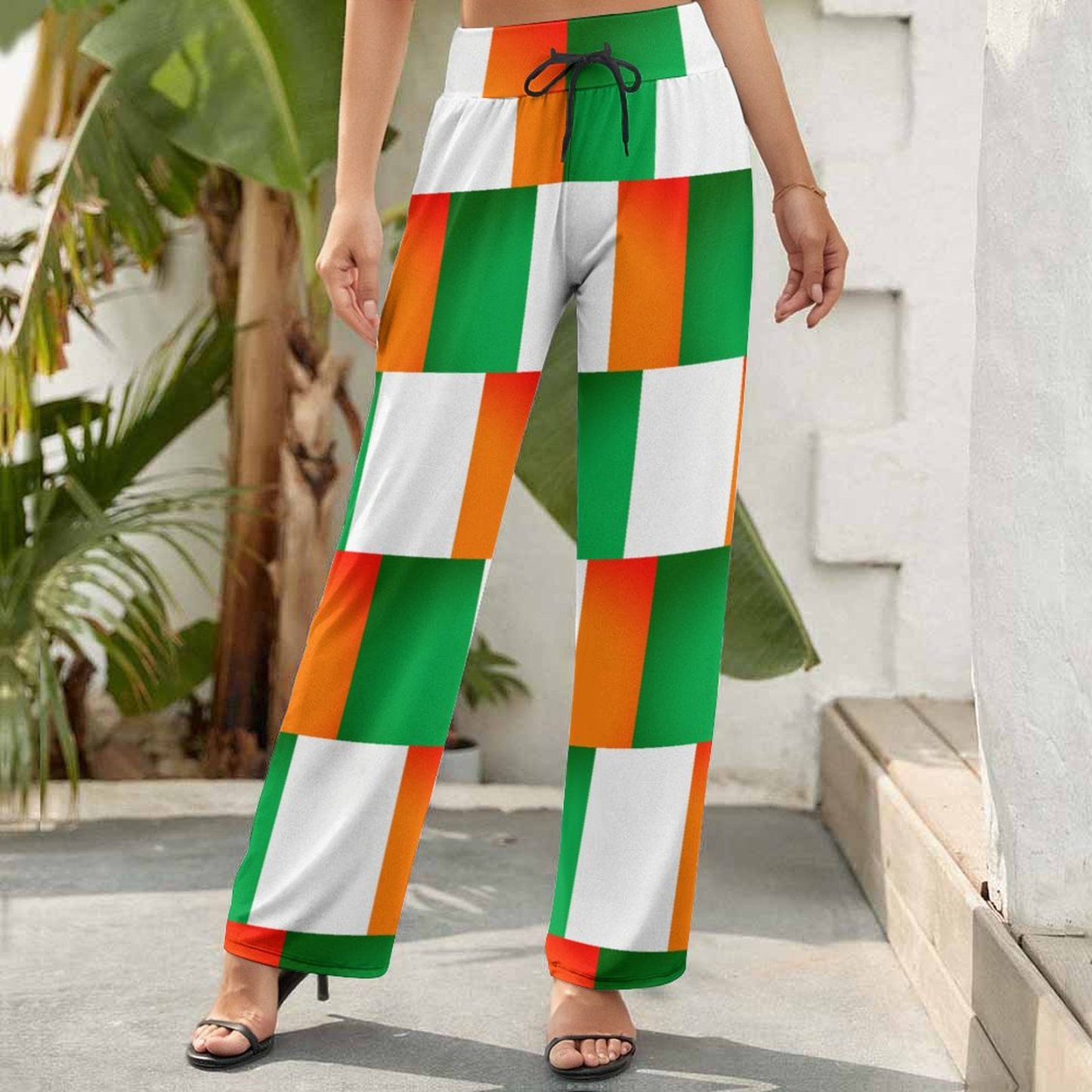 S-2XL Irish Flag Of Ireland Women Casual Elastic Waist Wide Leg Pants Trousers-Charlylifestyle