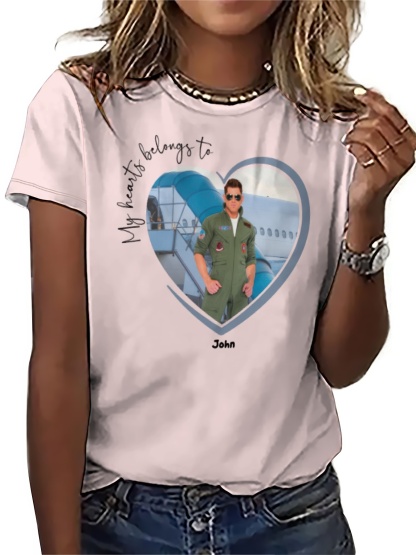 My Heart Belongs To Dog Lover Custom Pet Photo T-Shirt To Pilot To Photo Tee