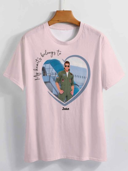 [Copy]Personalized Photo Upload My Hearts Belongs to Pilot Flight Sweatshirt Custom Friend Family Birthday Gift Pullover