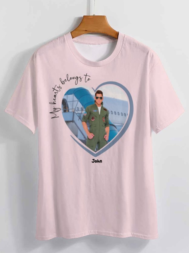 [Copy]Personalized Photo Upload My Hearts Belongs to Pilot Flight Sweatshirt Custom Friend Family Birthday Gift Pullover