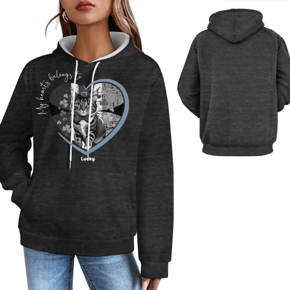 Personalized Photo Upload My Hearts Belongs to Dog Cat Lover Hoodies Custom Friend Family Birthday Gift Pullover