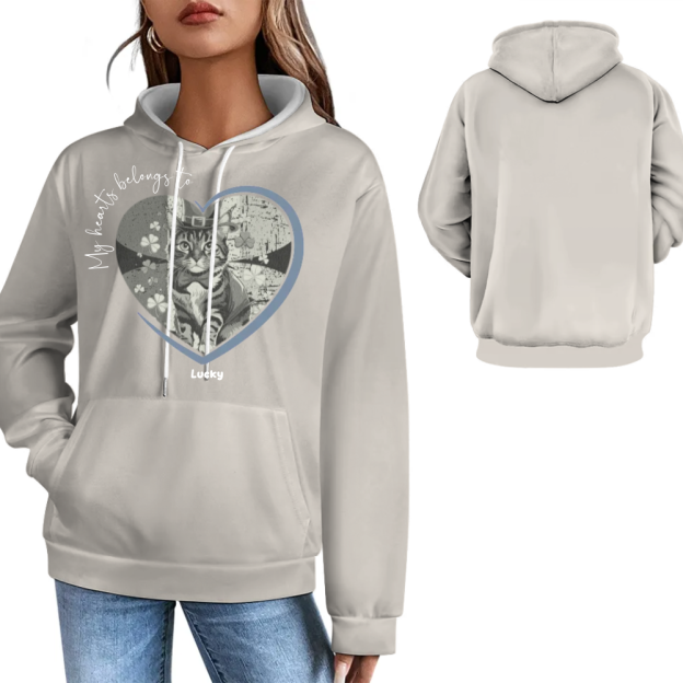 Personalized Photo Upload My Hearts Belongs to Dog Cat Lover Hoodies Custom Friend Family Birthday Gift Pullover