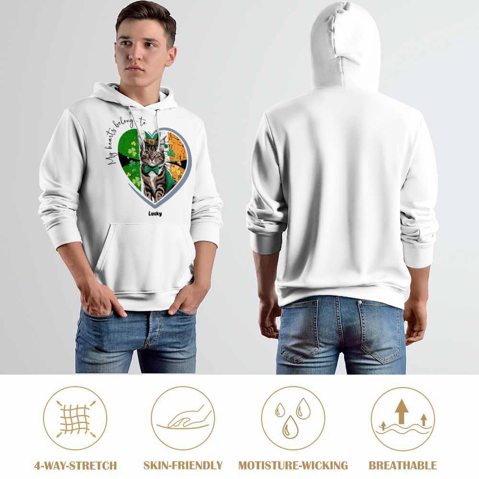 Personalized Photo Upload My Hearts Belongs to Dog Cat Lover Hoodies Custom Friend Family Birthday Gift Pullover