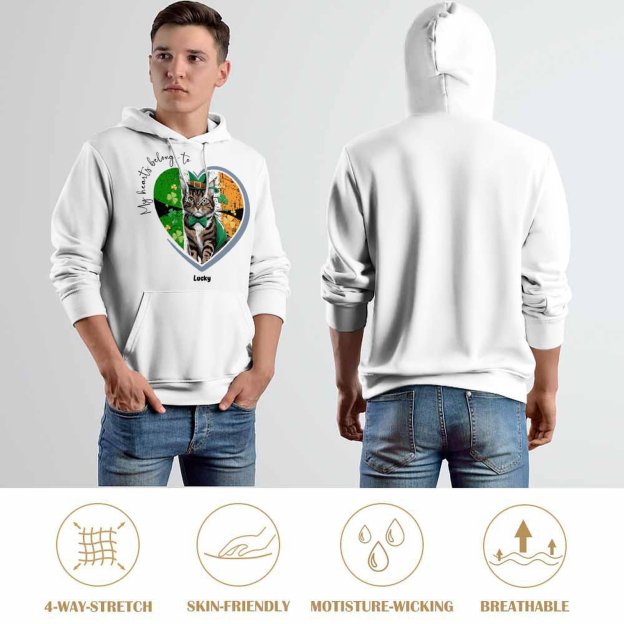 Personalized Photo Upload My Hearts Belongs to Dog Cat Lover Hoodies Custom Friend Family Birthday Gift Pullover