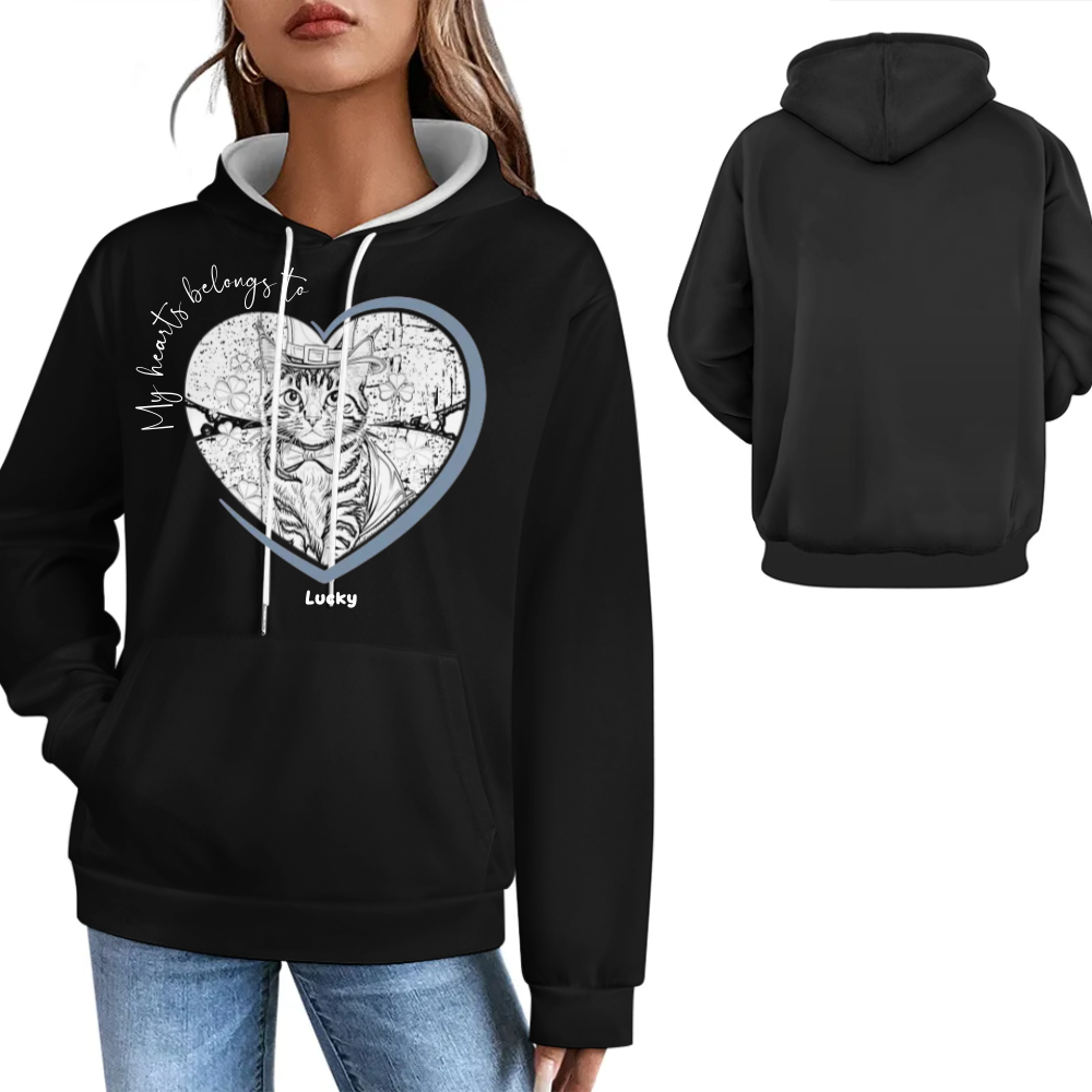 Personalized Photo Upload My Hearts Belongs to Dog Cat Lover Hoodies Custom Friend Family Birthday Gift Pullover