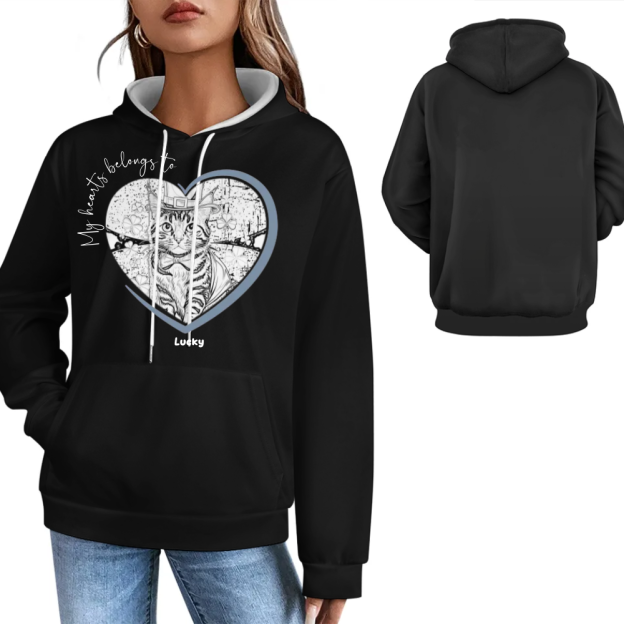 Personalized Photo Upload My Hearts Belongs to Dog Cat Lover Hoodies Custom Friend Family Birthday Gift Pullover