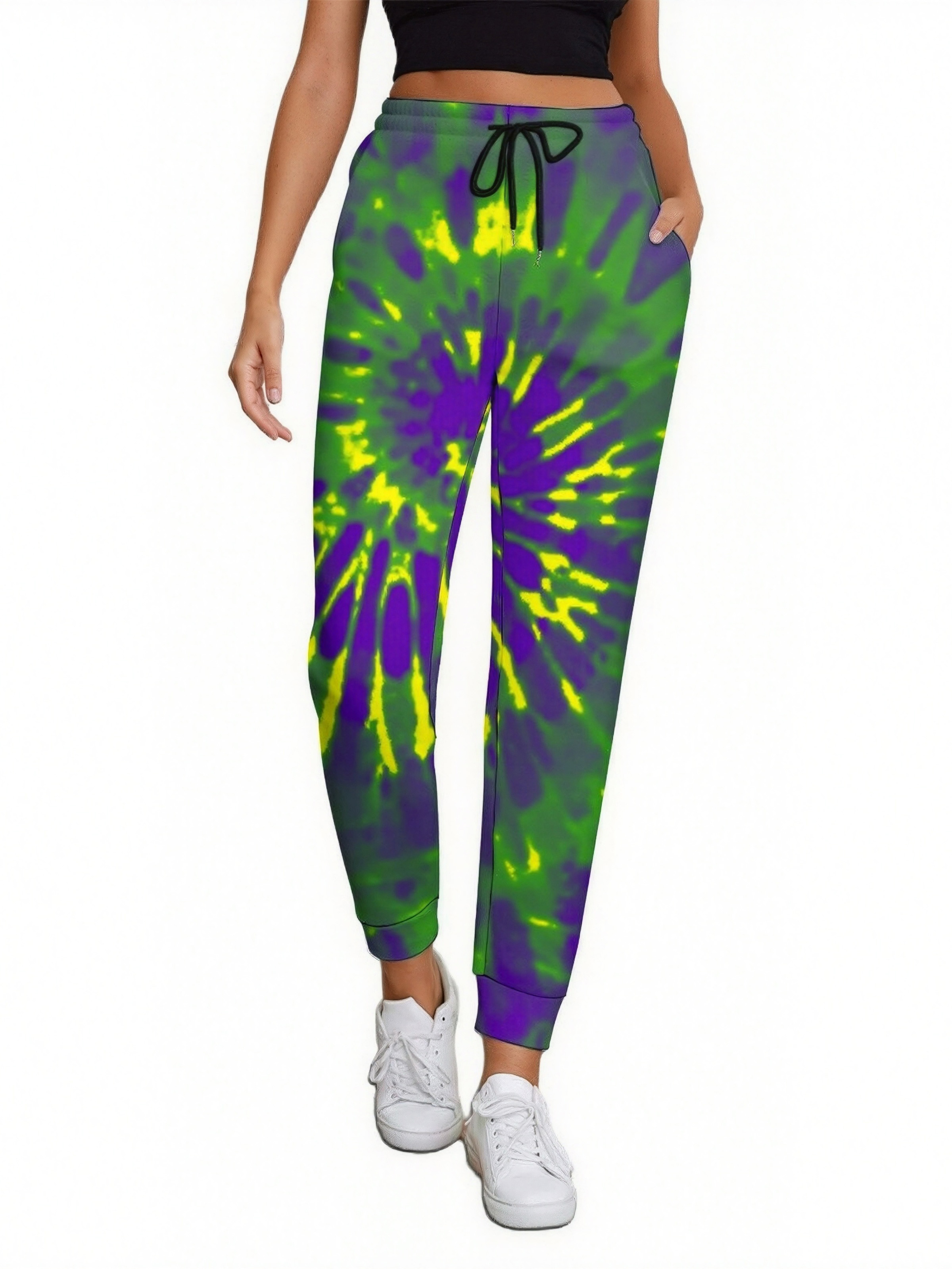 Mardi Gras Tie Dye Women Drawstring Waist Sweatpants Casual Printed Pockets tapered Joggers Pant