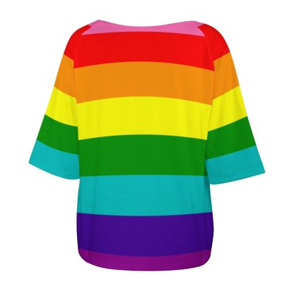 Summer Lgbt Rainbow Flag Original 8 Stripes 3/4 Bell Sleeve T-Shirt Elbow Length Basic Tunics Tops for Women-Charlylifestyle