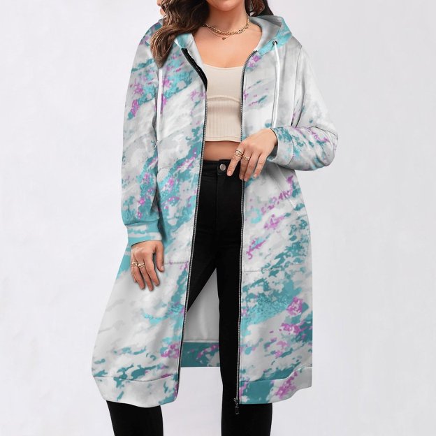 Funny Marble Pattern Zip Up Long Hoodie Jacket Coat Women Tunic Sweatshirt Loose Plus Size Open Front Cardigan Outfits