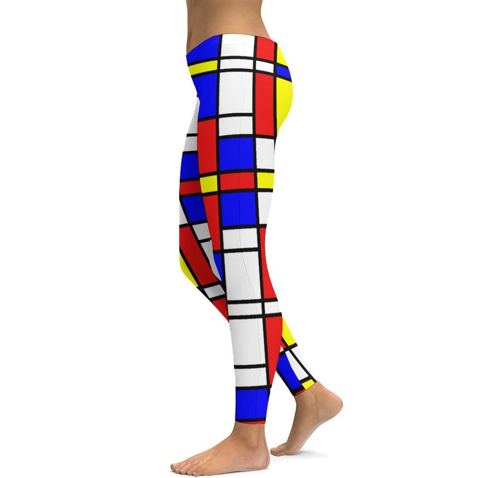 Initials Piet Mondrian Style Modern Art Printed Womens High Waist Workout Leggings Thin Fit Gym Yoga Pants