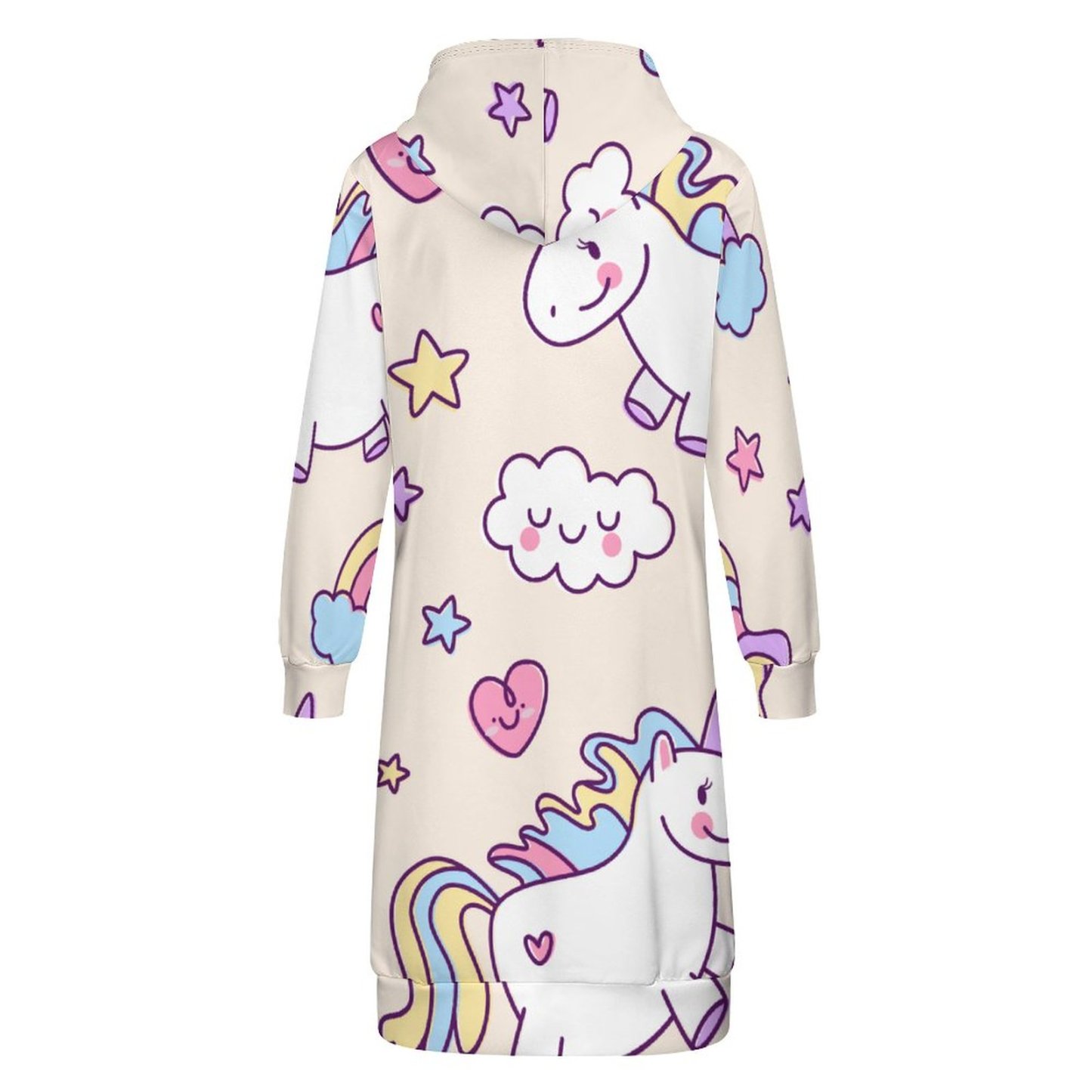 Kawaii Chubby Flying Unicorns Rainbow Zip Up Long Hoodie Jacket Women Tunic Sweatshirt Plus Size Open Front Cardigan Outfits