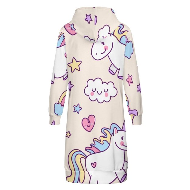 Kawaii Chubby Flying Unicorns Rainbow Zip Up Long Hoodie Jacket Women Tunic Sweatshirt Plus Size Open Front Cardigan Outfits