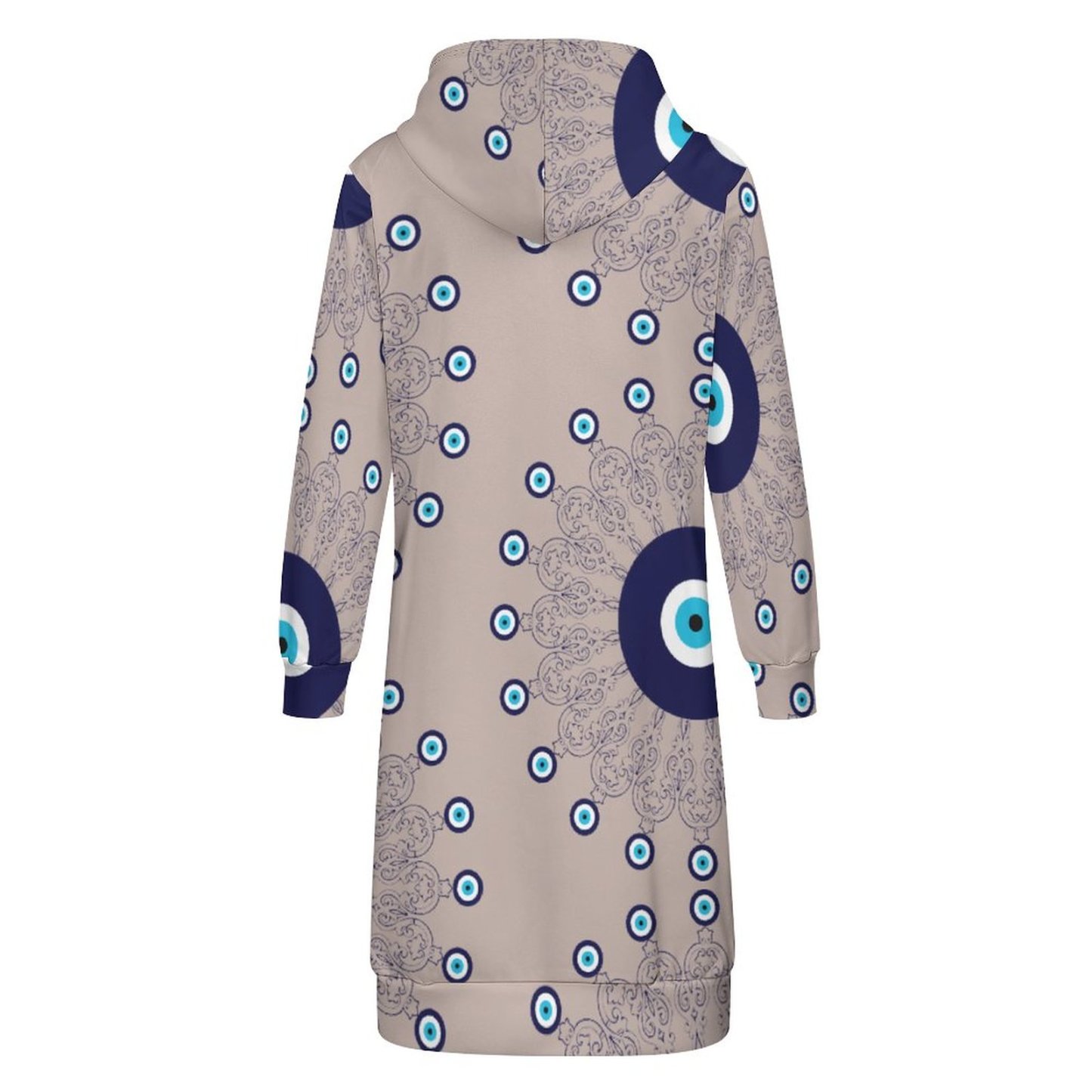 Mediterranean Blue Aqua Evil Eye Mandala Zip Up Long Hoodie Jacket Women Tunic Sweatshirt Plus Size Open Front Cardigan Outfits