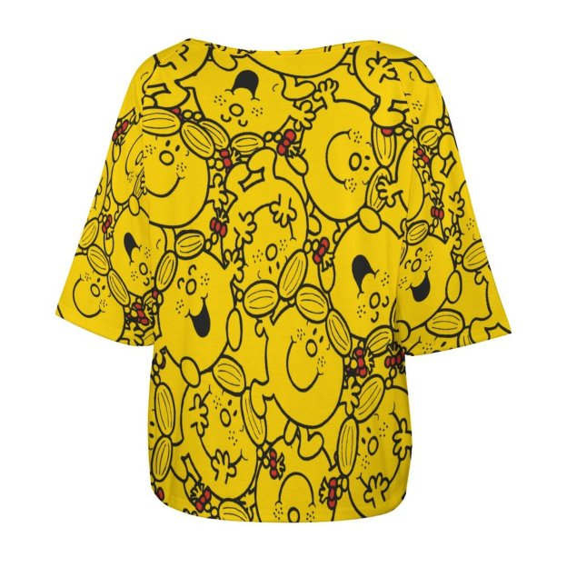 Little Miss Sunshine Fun Yellow Smiles 3/4 Bell Sleeve T-Shirt Elbow Length Basic Tunics Tops for Women-Charlylifestyle