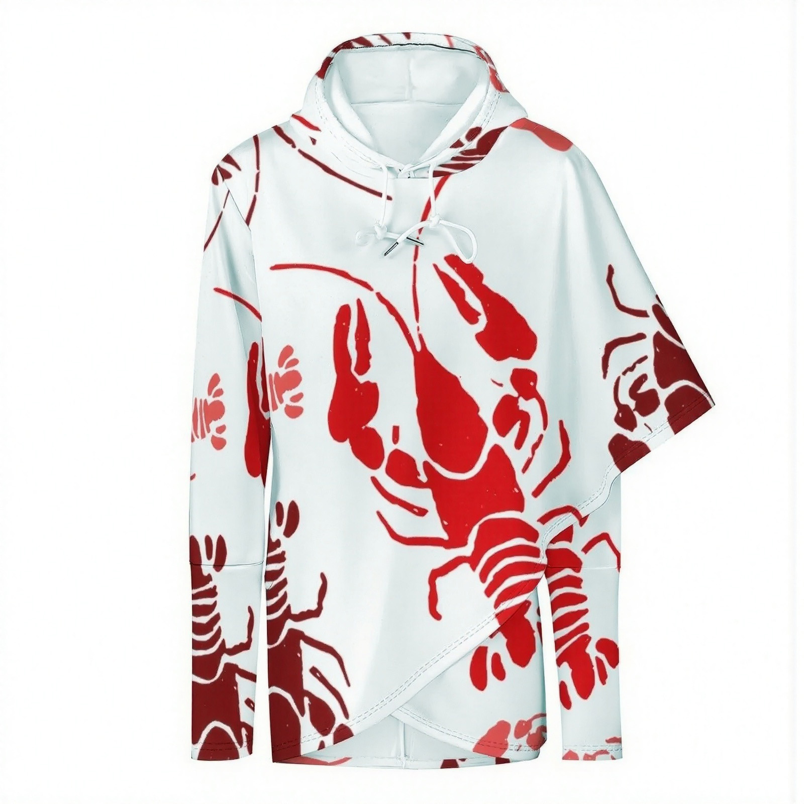 Lobster Bake Or Crawfish Boil Retro Women Long Sleeve Pullover Irregular Hem Hoodies Casual Tunic Asymmetric Hooded Sweatshirt