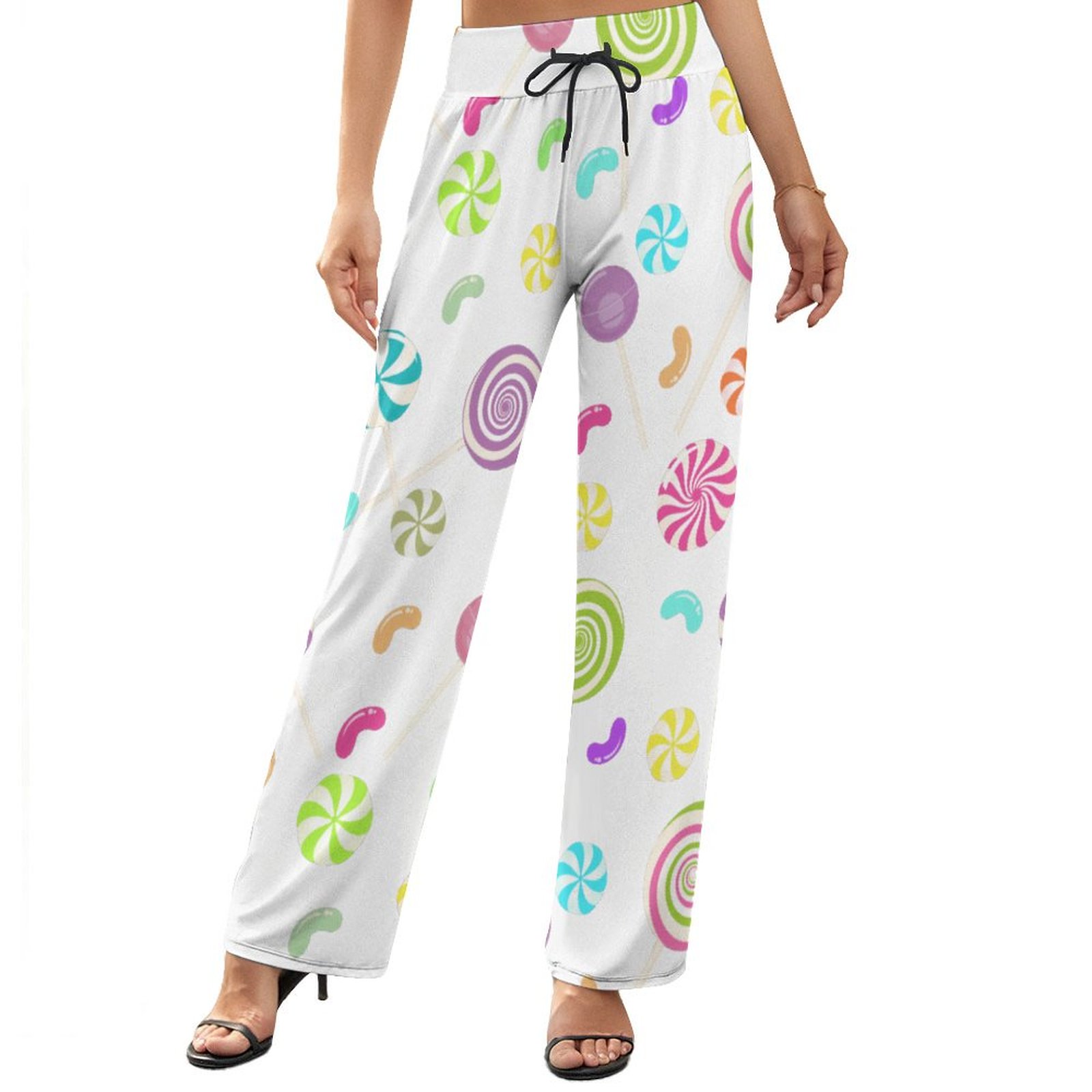 Summer Fall Funny Vintage Lollipop Candy Women's High Waist Wide Leg Long Palazzo Lounge Pants-Charlylifestyle