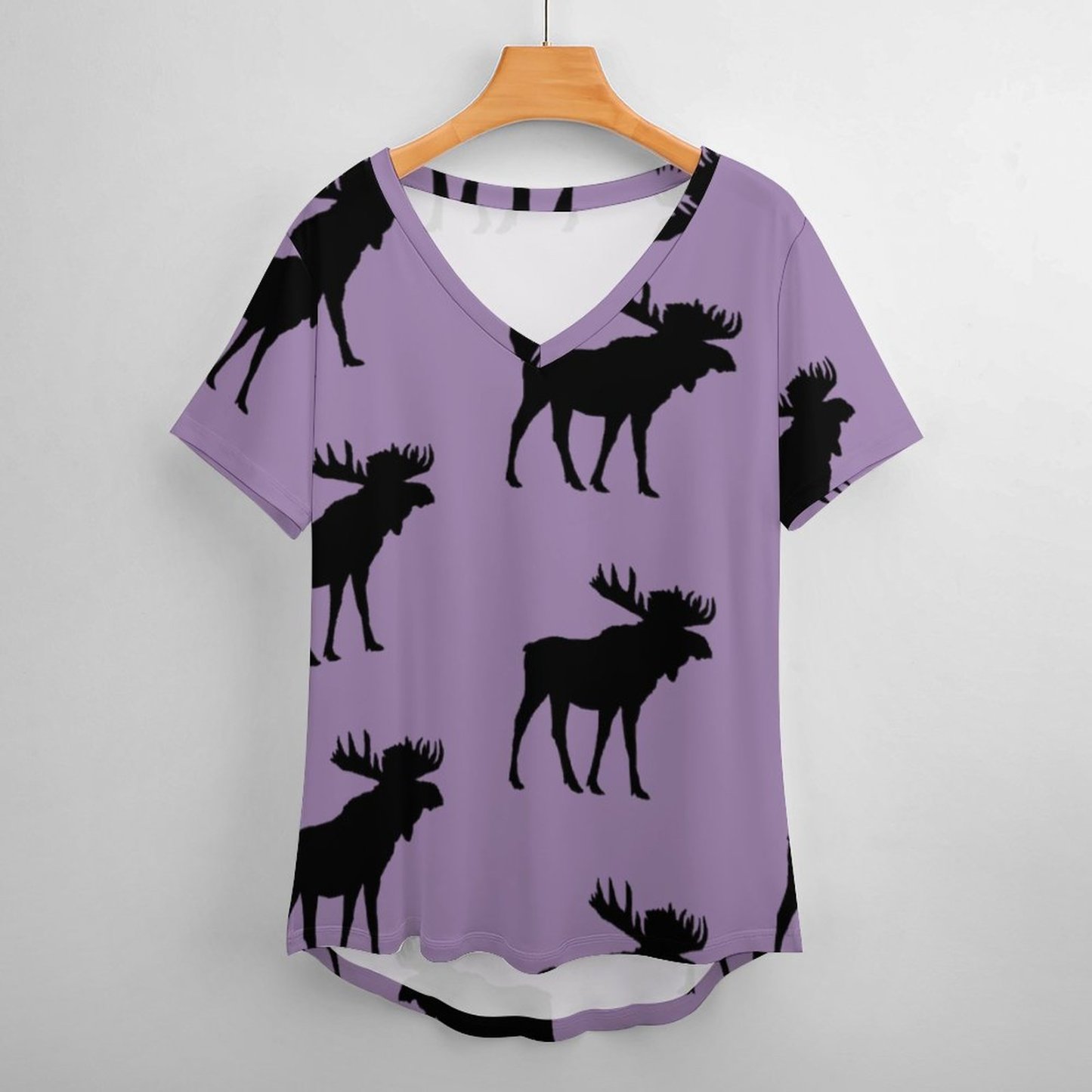 S-4XL Funny Vintage Moose Silhouette Womens Summer Casual T Shirts Boho Full Print Short Sleeve Loose Hippie Tunic Tops-Charlylifestyle