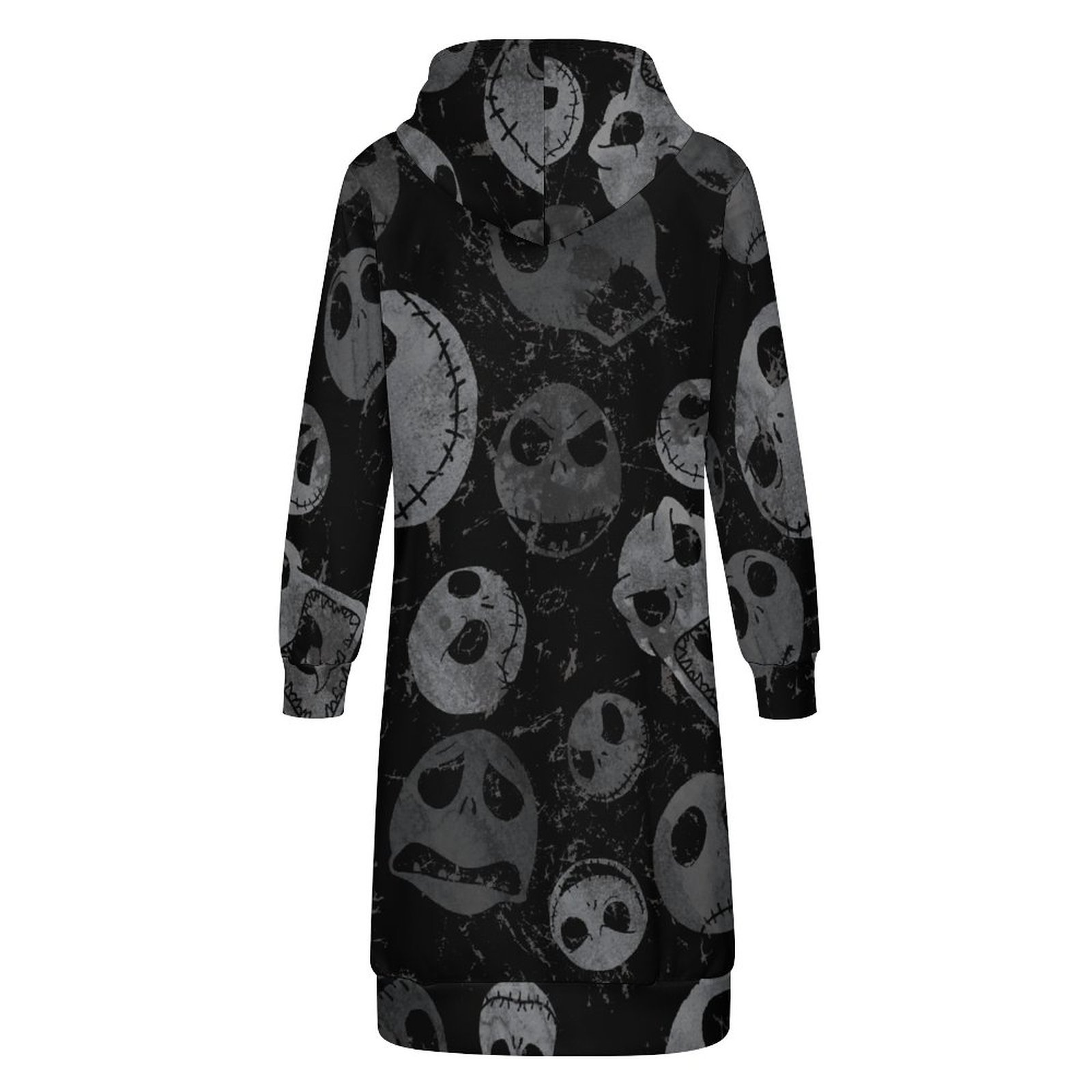 Jack Skellington Spooky Faces Zip Up Long Hoodie Jacket Coat Women Tunic Sweatshirt Plus Size Open Front Cardigan Outfits