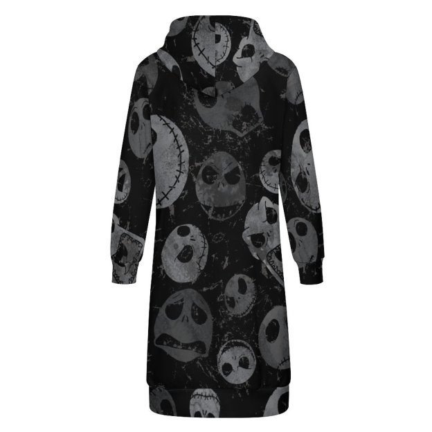 Jack Skellington Spooky Faces Zip Up Long Hoodie Jacket Coat Women Tunic Sweatshirt Plus Size Open Front Cardigan Outfits