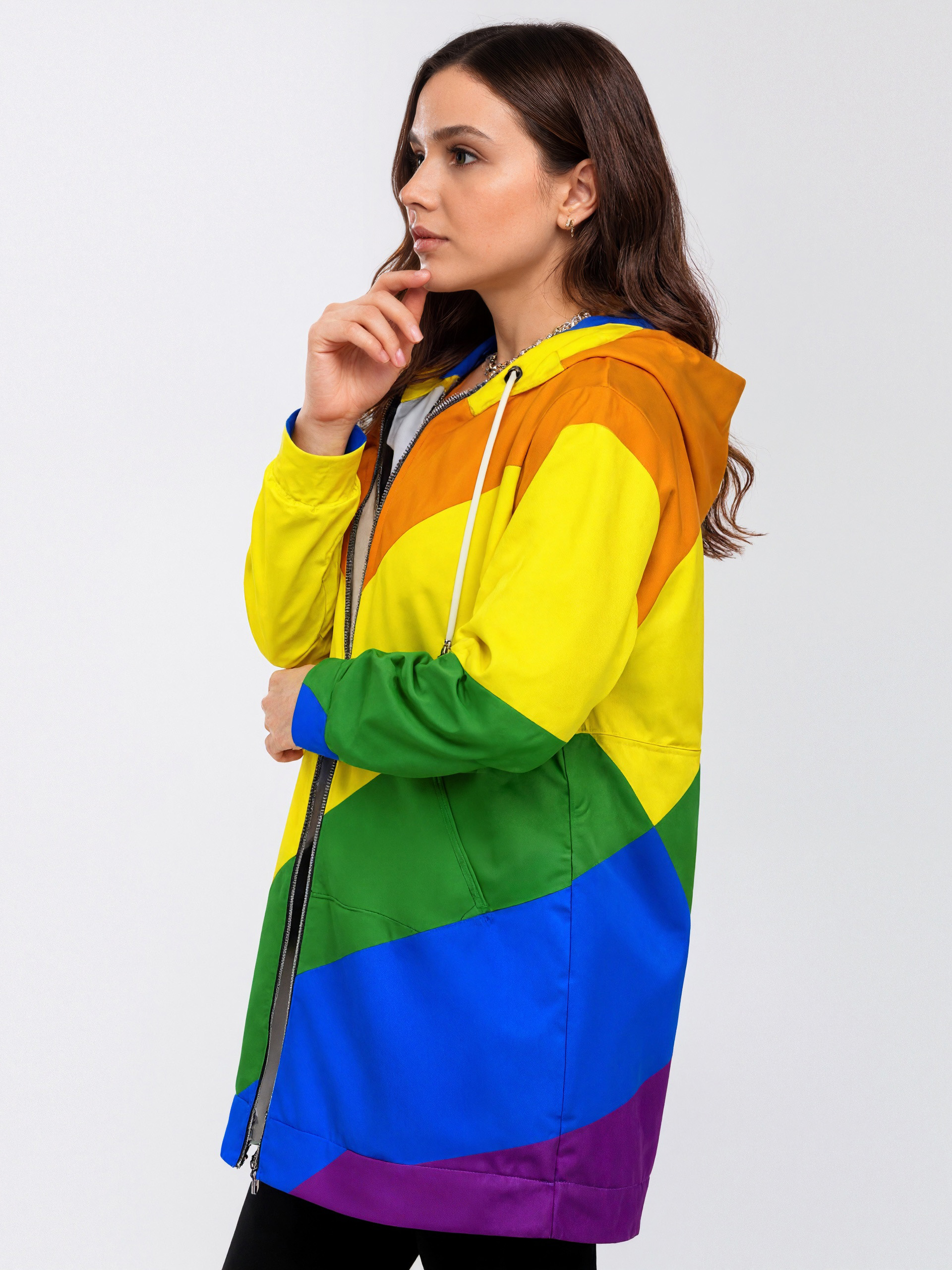 Lgbt Pride Diagonal Rainbow Stripe Zip Up Long Hoodie Jacket Women Tunic Sweatshirt Plus Size Open Front Cardigan Outfits