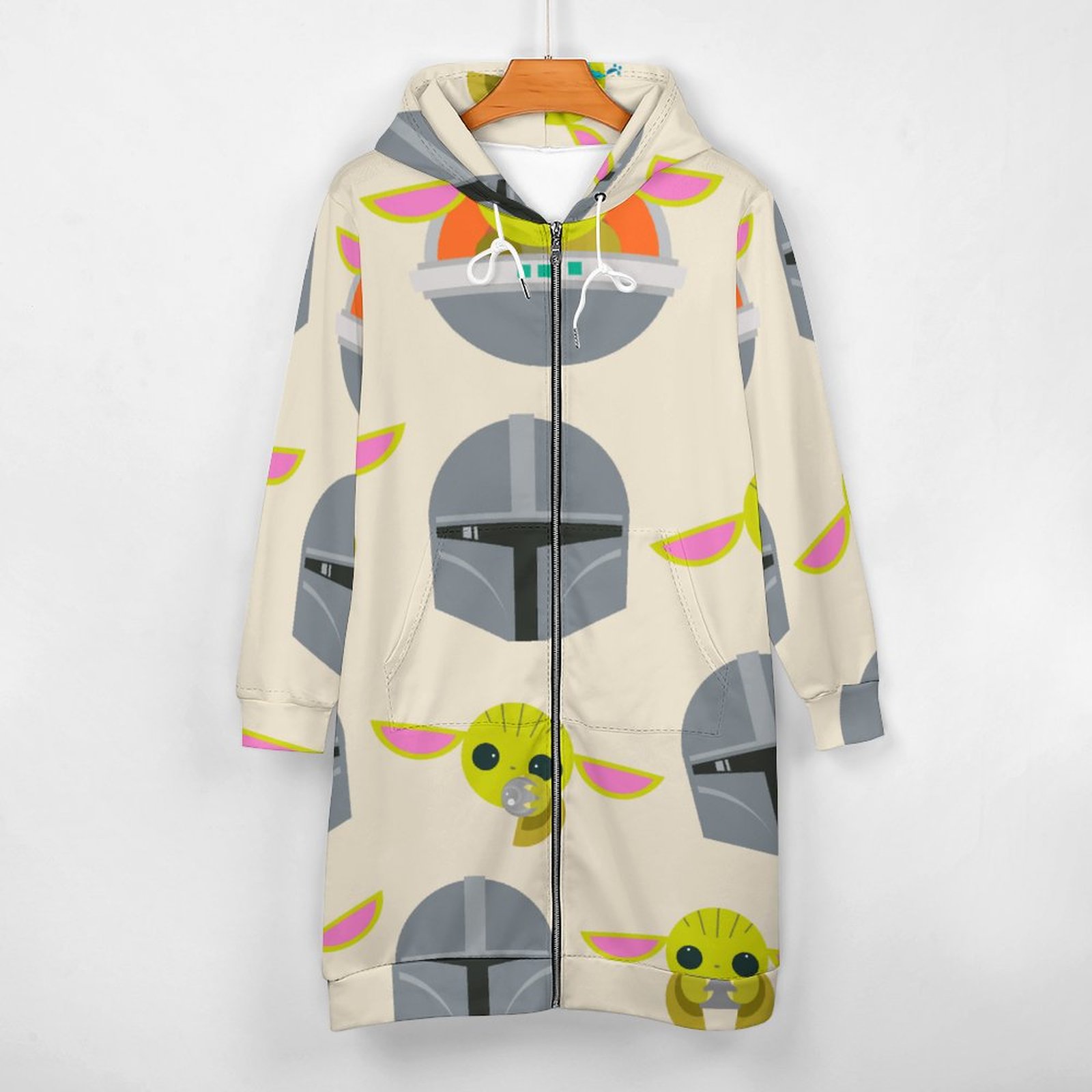 Mandalorian And The Child Cute Expression Zip Up Long Hoodie Jacket Women Tunic Sweatshirt Plus Size Open Front Cardigan Outfits