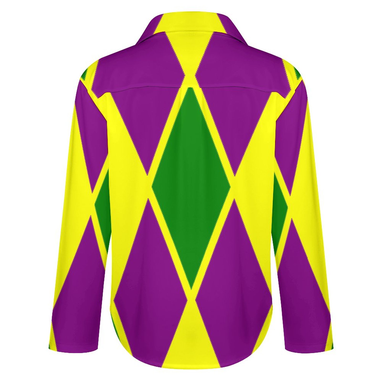 Mardi Gras Fat Tuesday Harlequin Button Down V Neck Shirts Long Sleeve Blouse Roll Up Cuffed Sleeve Casual Shirt Tops