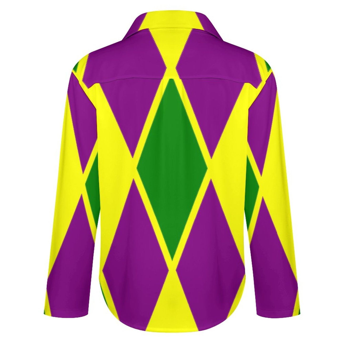 Mardi Gras Fat Tuesday Harlequin Button Down V Neck Shirts Long Sleeve Blouse Roll Up Cuffed Sleeve Casual Shirt Tops