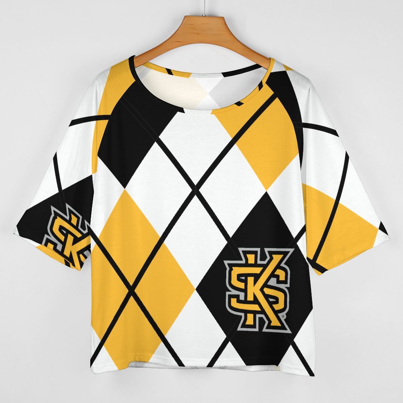 Kennesaw State University Argyle 3/4 Bell Sleeve T-Shirt Elbow Length Basic Tunics Tops for Women-Charlylifestyle