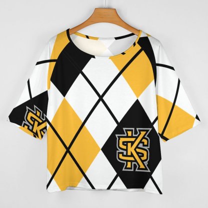 Kennesaw State University Argyle 3/4 Bell Sleeve T-Shirt Elbow Length Basic Tunics Tops for Women-Charlylifestyle