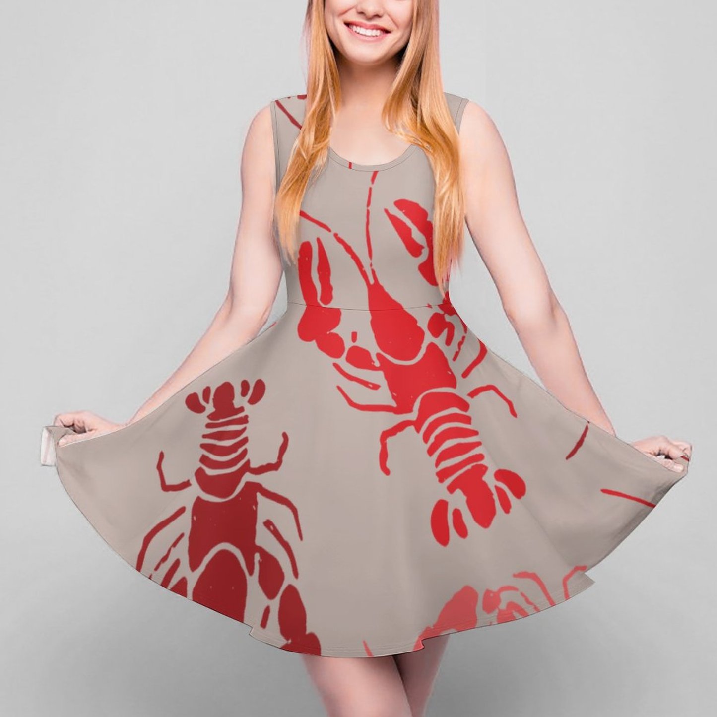 Custom Photo Lobster Bake Crawfish Beach Sleeveless Tunic Dress Personalized Women Plus Size Flowy Tank Sundresses