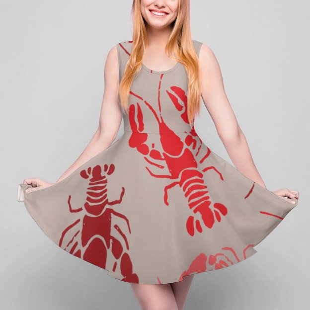 Custom Photo Lobster Bake Crawfish Beach Sleeveless Tunic Dress Personalized Women Plus Size Flowy Tank Sundresses
