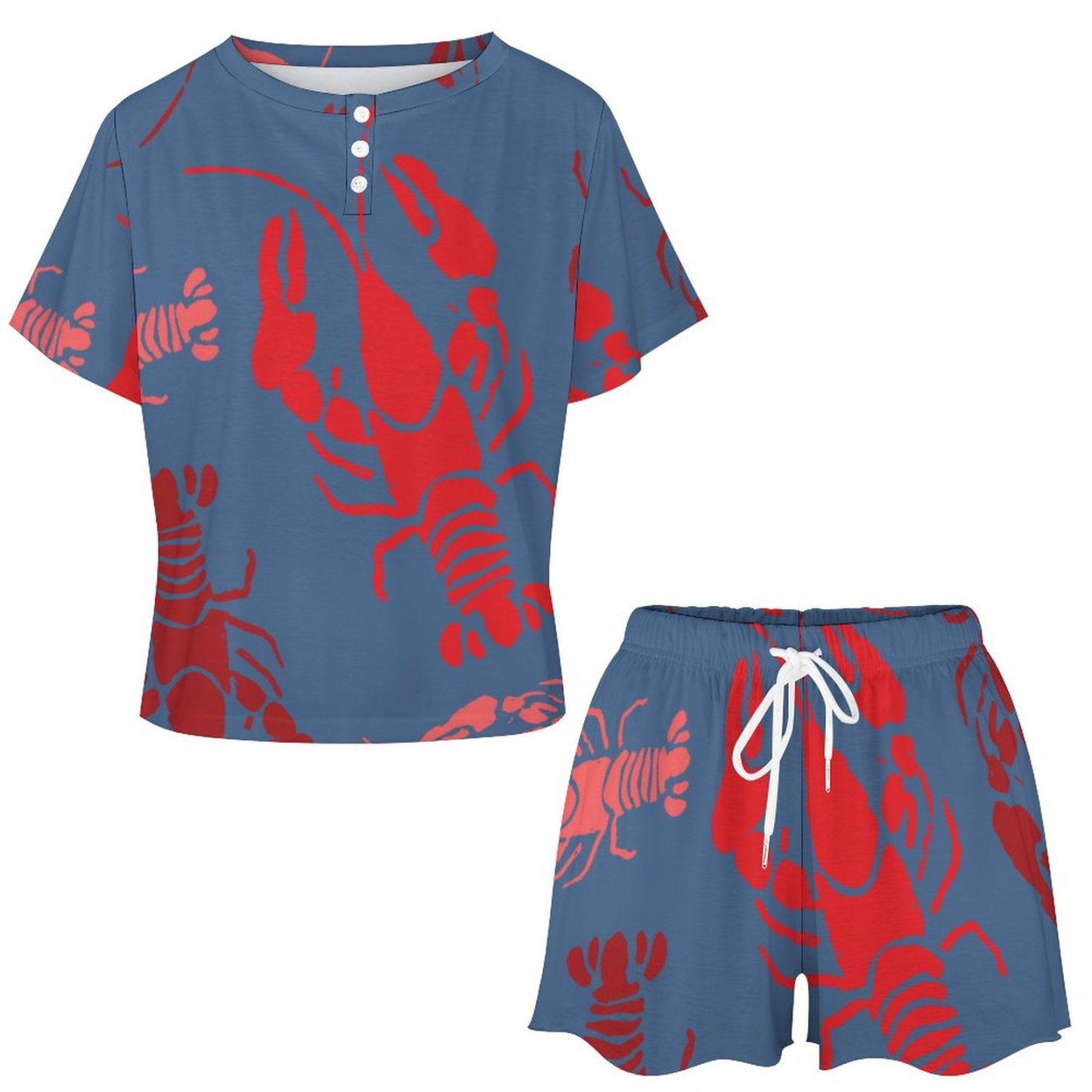 Personalized Lobster Bake Crawfish Tops and Shorts Pajama Sets Custom Photo 2 Piece Sleepwear Pj Sets with Pocket