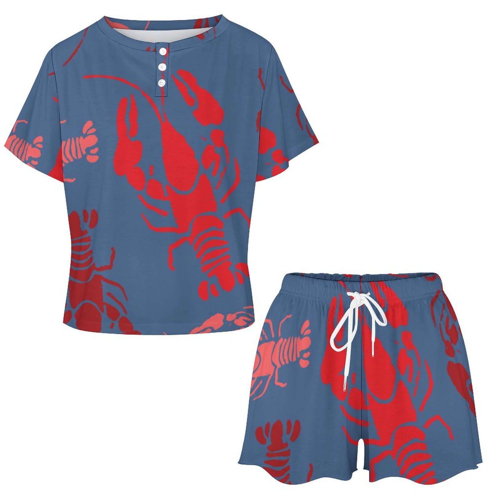 Personalized Lobster Bake Crawfish Tops and Shorts Pajama Sets Custom Photo 2 Piece Sleepwear Pj Sets with Pocket