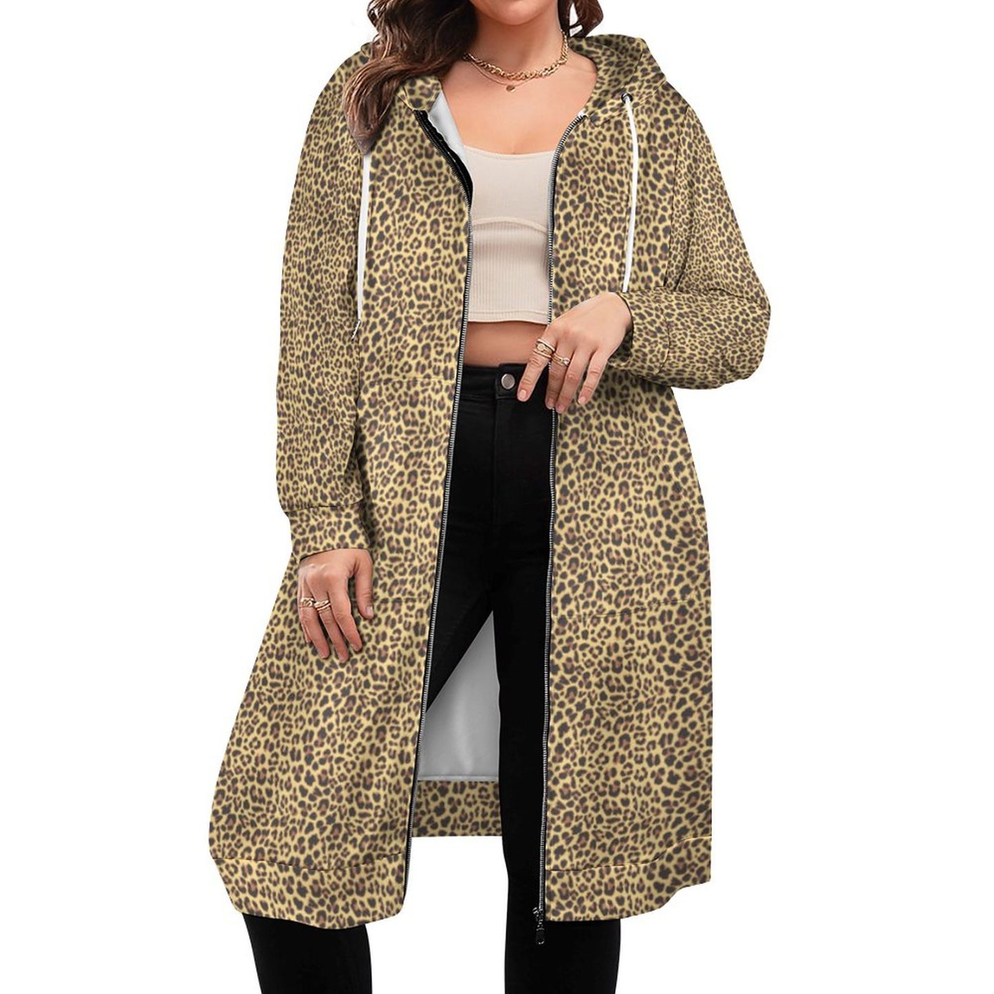 Leopard Print Animal Skin Zip Up Long Hoodie Jacket Coat Women Tunic Sweatshirt Loose Plus Size Open Front Cardigan Outfits