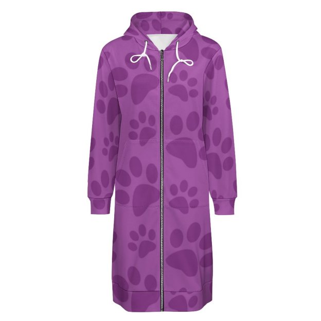 Lilac Purple Dog Paw Print Zip Up Long Hoodie Jacket Coat Women Tunic Sweatshirt Loose Plus Size Open Front Cardigan Outfits