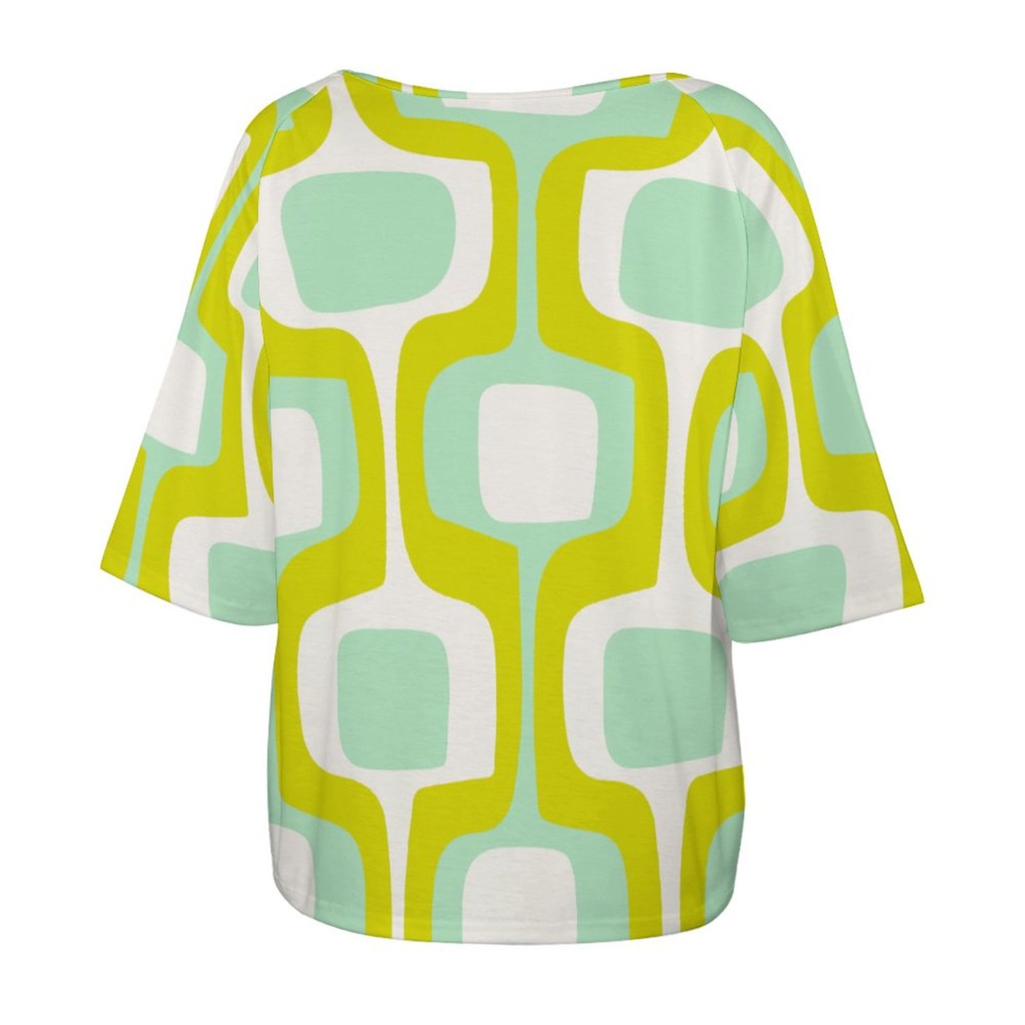 Mint And Chartreuse Mid Century Modern 3/4 Bell Sleeve T-Shirt Elbow Length Basic Tunics Tops for Women-Charlylifestyle