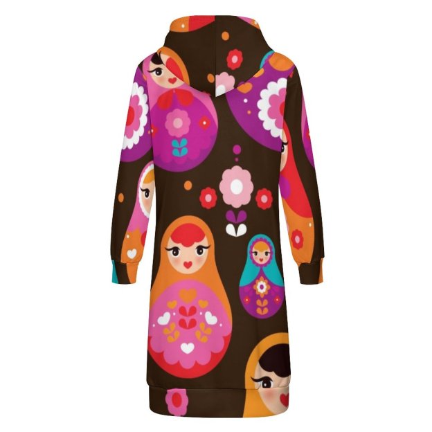 Matryoshka Russian Doll Zip Up Long Hoodie Jacket Coat Women Tunic Sweatshirt Loose Plus Size Open Front Cardigan Outfits