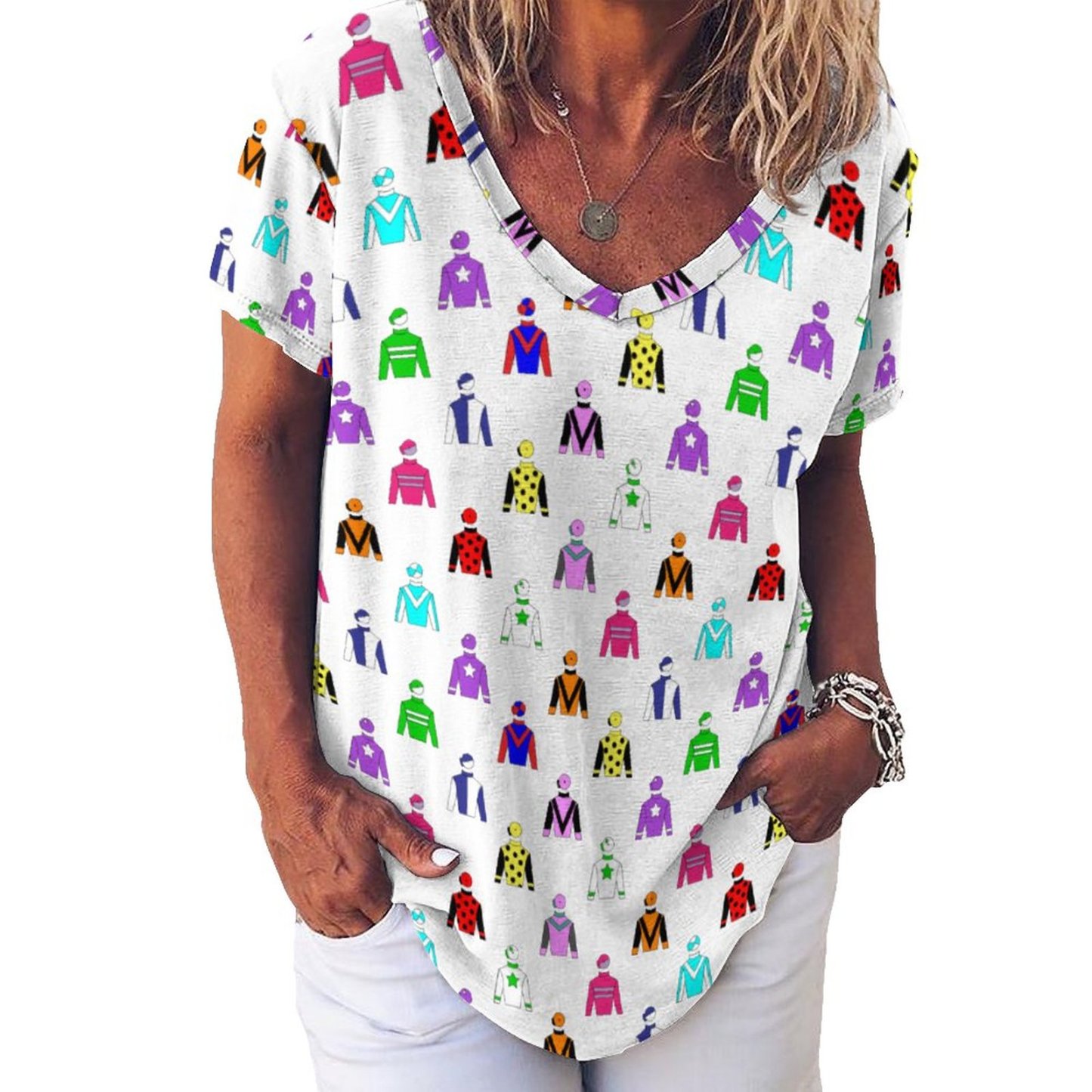 Personalized Jockey Silks Horse Rider Womens Summer Casual T Shirts Custom Photo Short Sleeve Tunic Tops