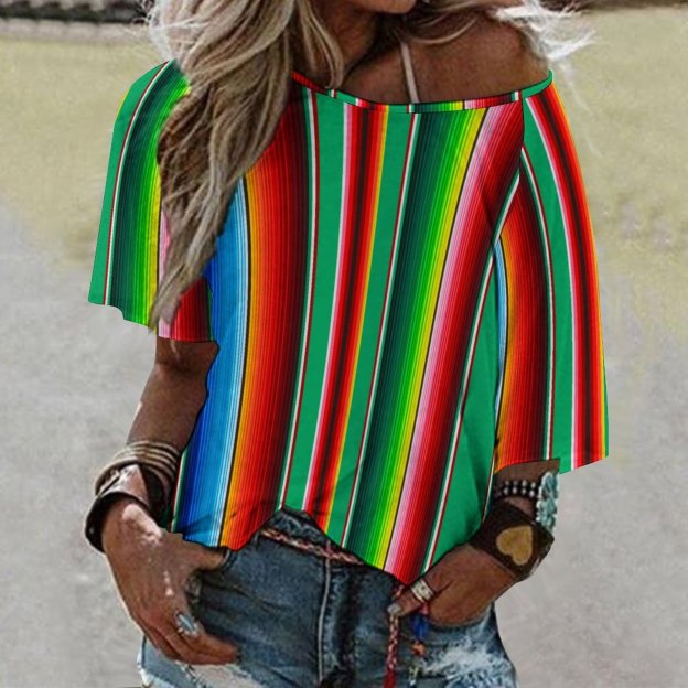 Summer Funny Vintage Mexican Zarape O Neck Batwing Half Sleeve Shirts Women Loose Blouse Print Tops-Charlylifestyle