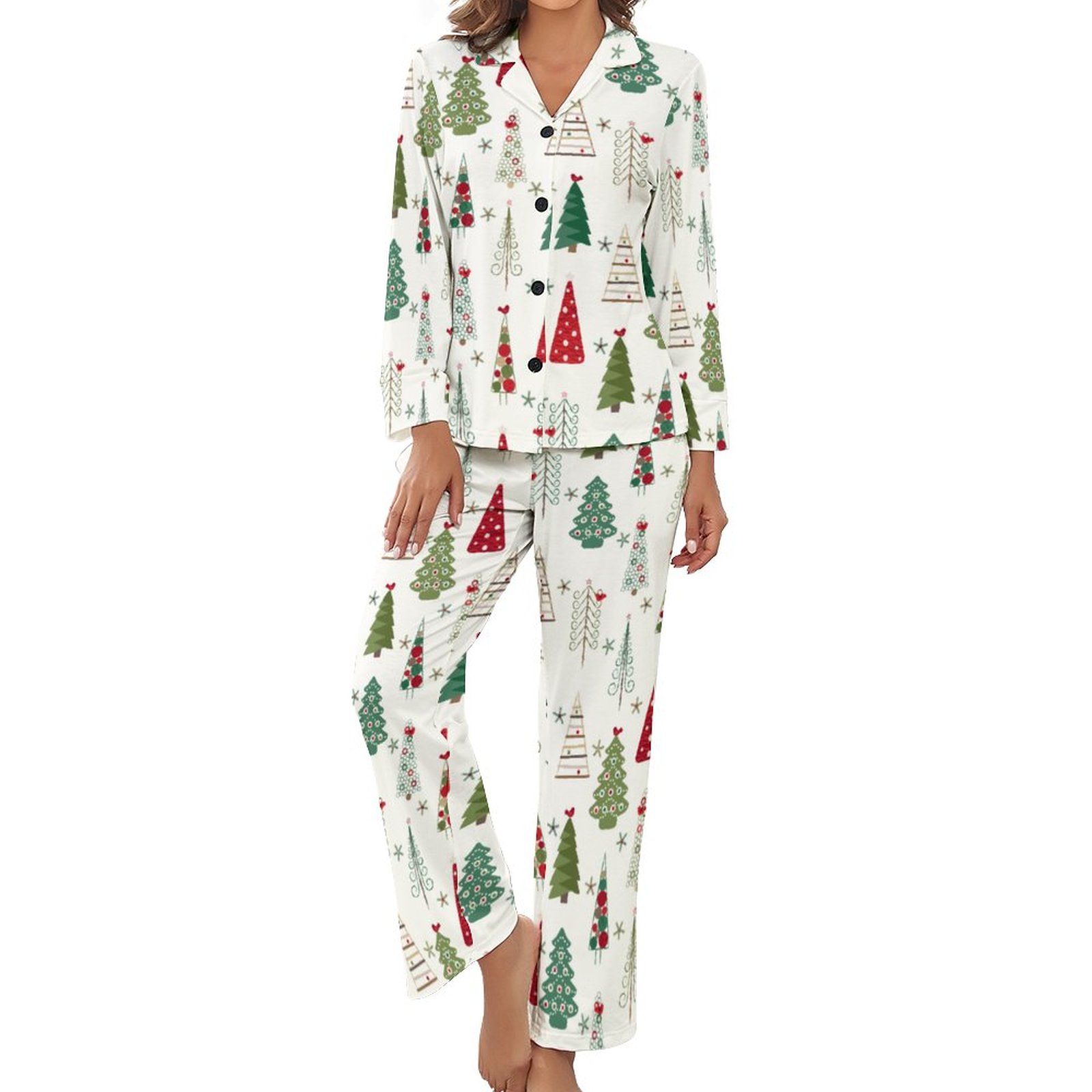 Modern Minimalist Christmas Tree Women Long Sleeve Two Piece Sleepwear